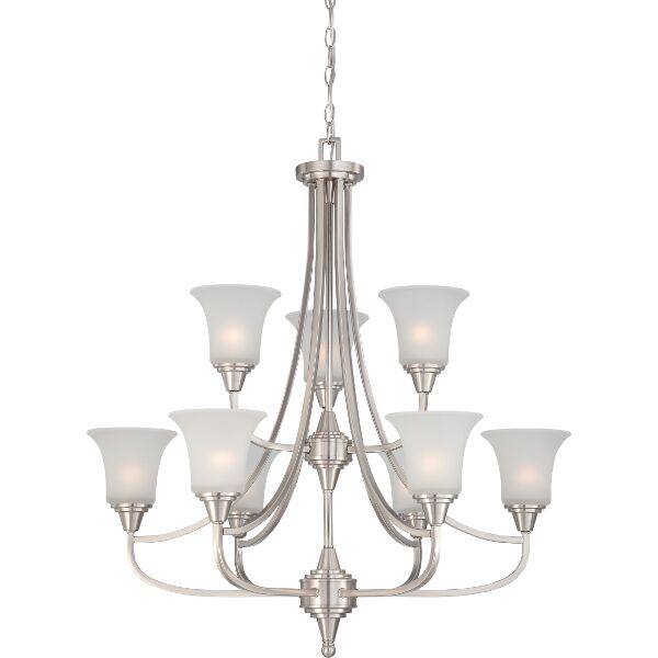 Nuvo Lighting 60/4149  Surrey - 9 Light Two Tier Chandelier with Frosted Glass in Brushed Nickel Finish